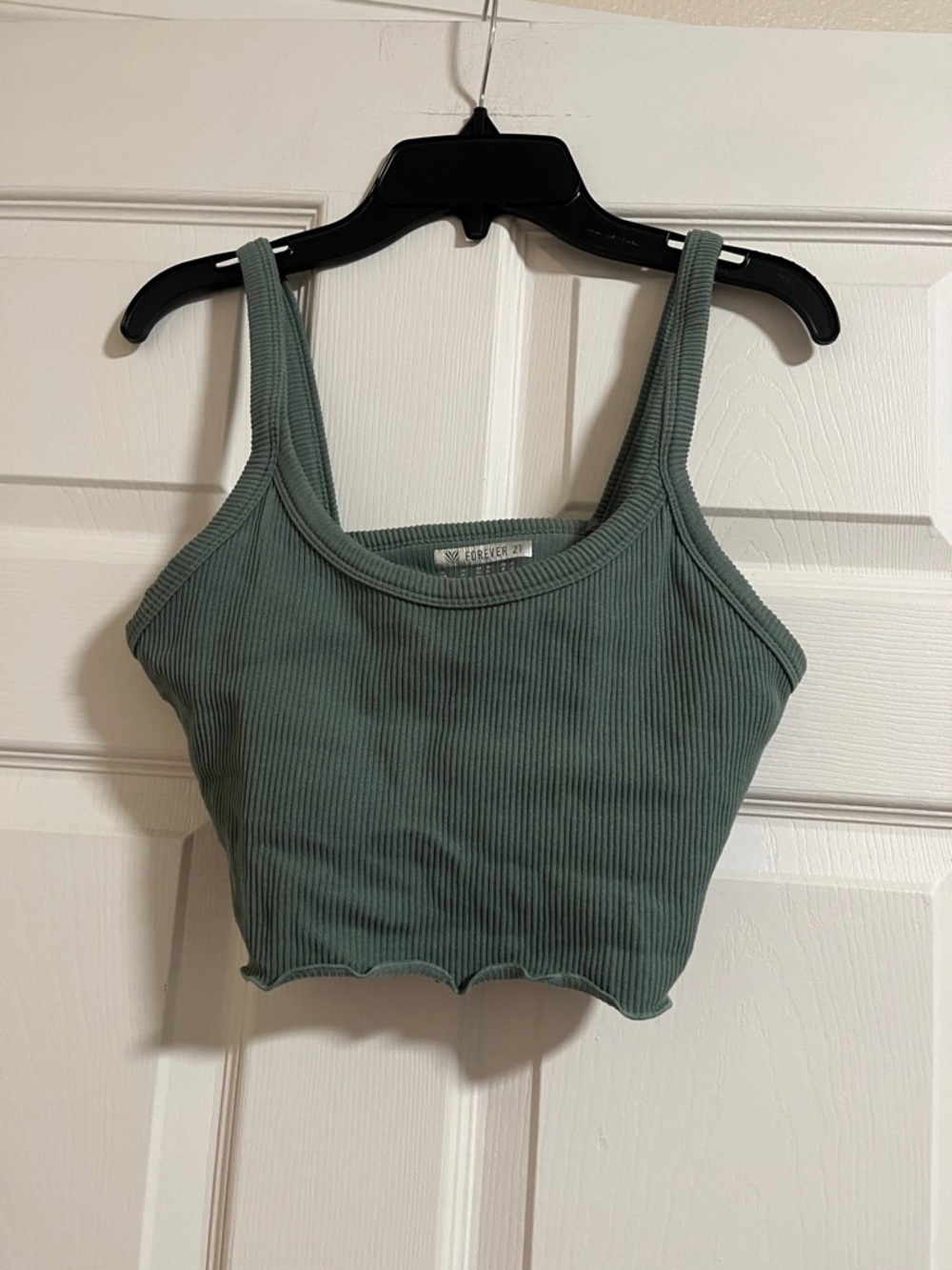Ribbed Cropped Tank Top - Sage Green